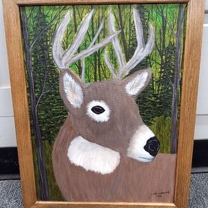 NEW Framed original whitetail deer painting, canvas size 12x16